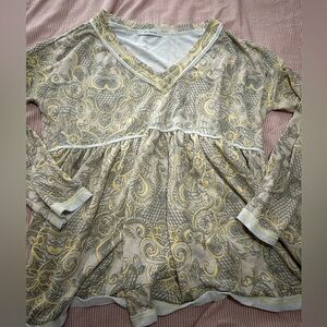 Cottagecore Yellow and Beige Babydoll Thermal Long Sleeve